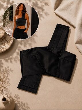 Revolve Pink Stitch Black One-Shoulder Crop Top